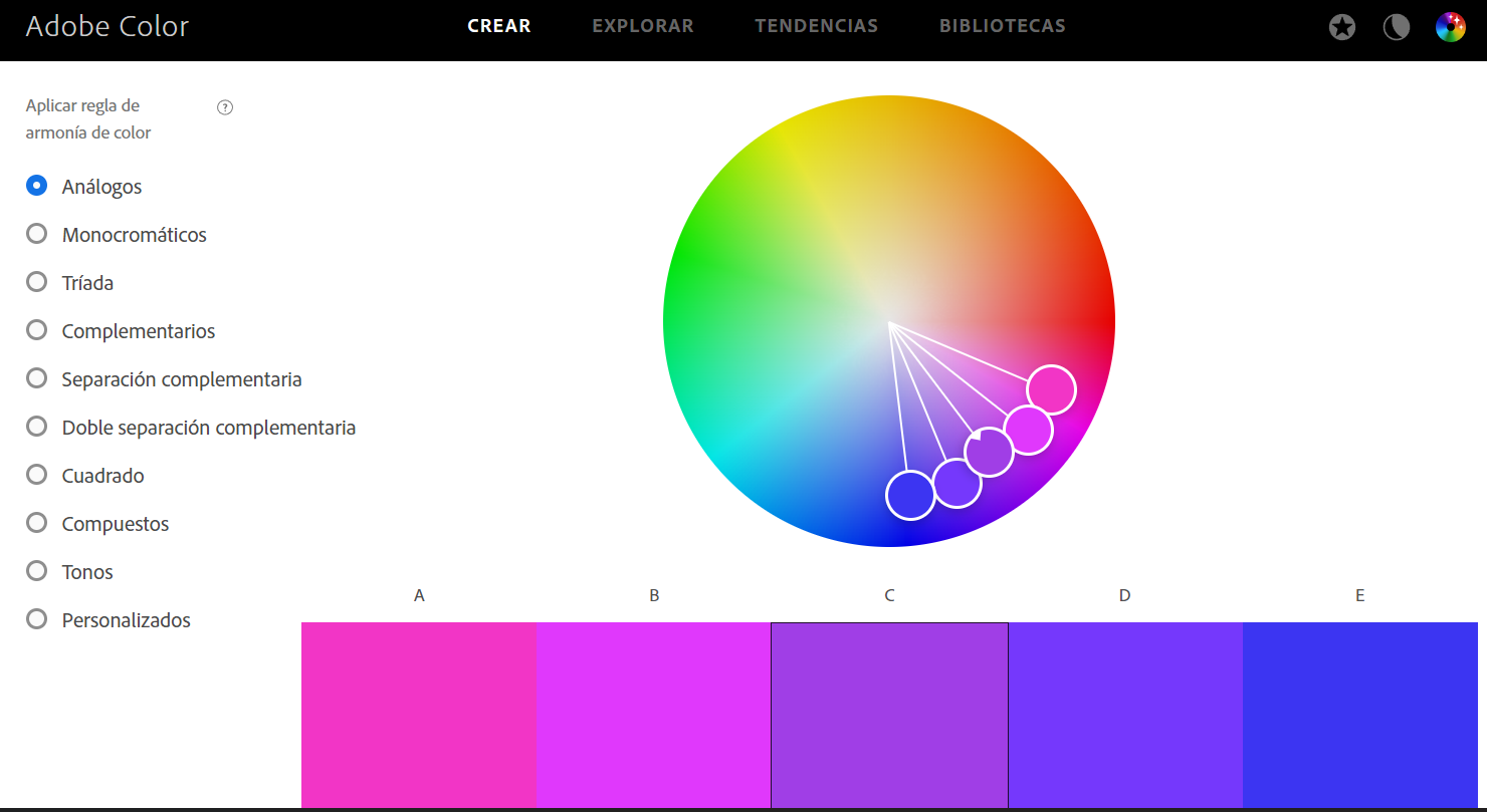 La rueda de colores de Adobe es una de las herramientas digitales que puedes usar para construir la combinación de colores ideal para tu sitio web.
