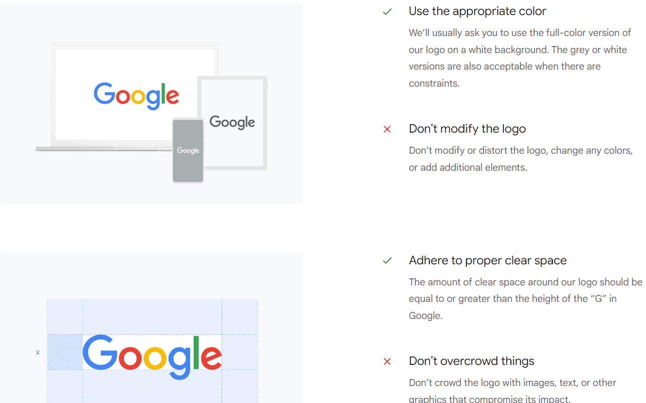 Google tiene un manual de identidad en el que detallan hasta cómo sus socios comerciales deben utilizar su logo.