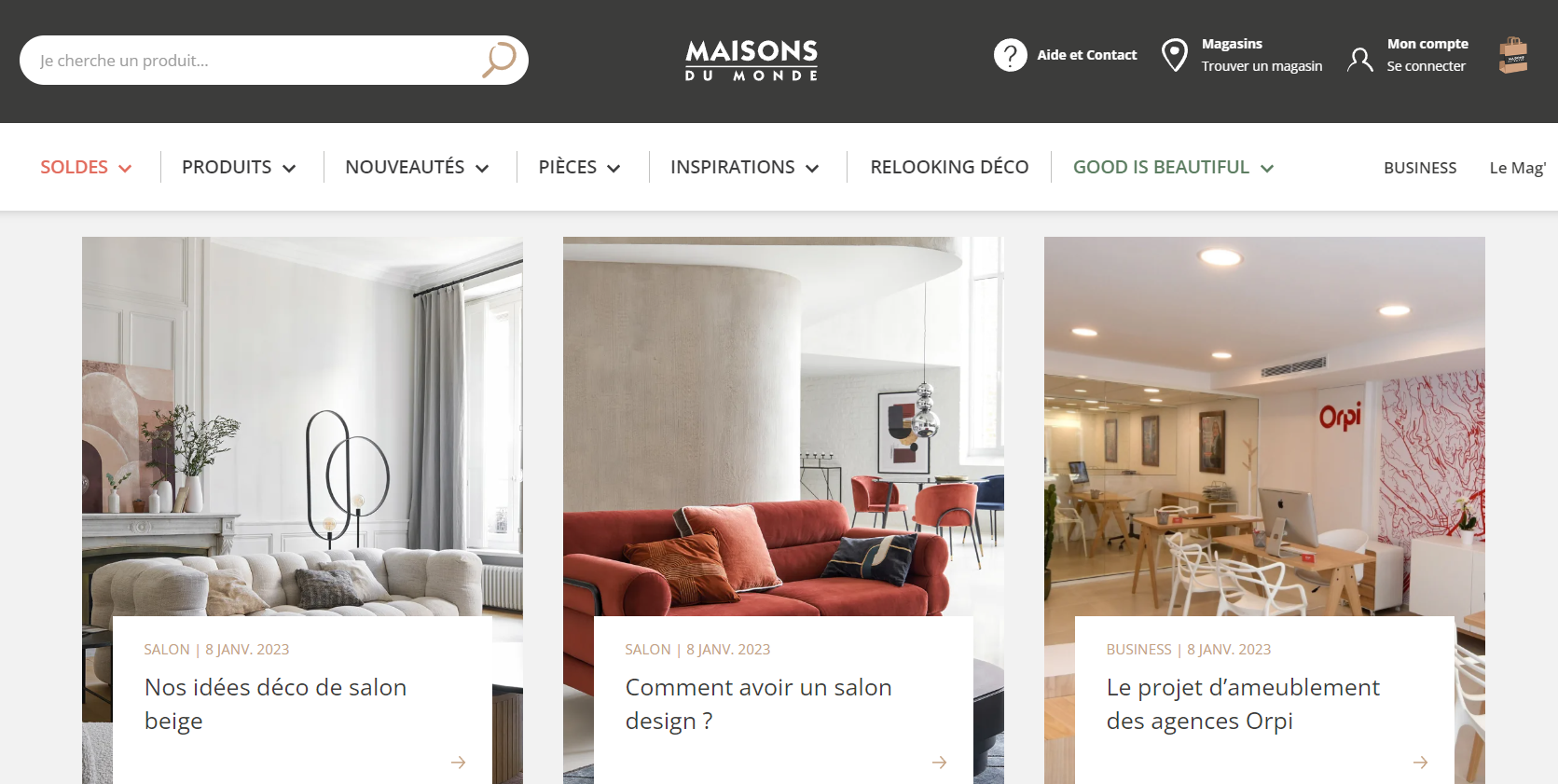 El blog de Maisons de Mundo es un ejemplo perfecto de la armonía que debe haber entre el blog, las imágenes y la identidad de marca